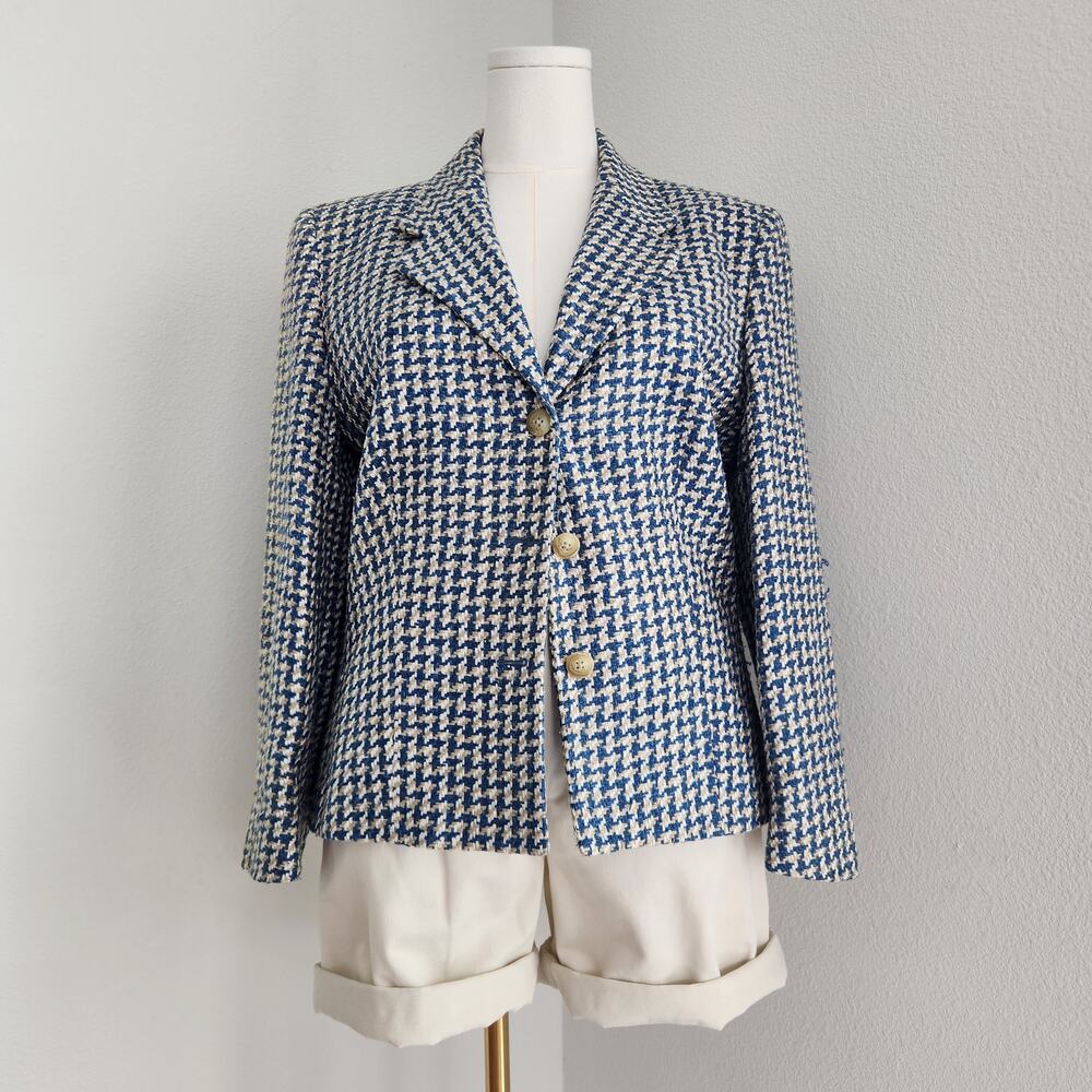 American Vintage Blue and White Houndstooth Blazer